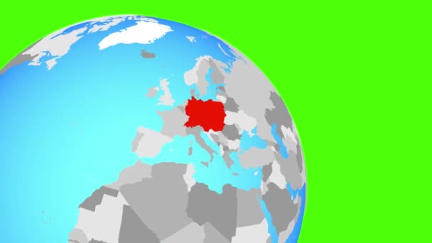 Zooming do Europy Środkowej na niebieskim globusie — Wideo stockowe