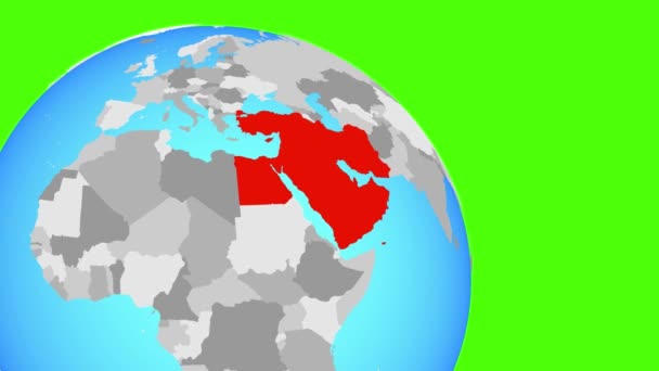 Přiblížení na Blízký východ na modré zeměkouli — Stock video