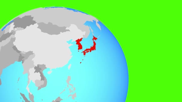Над Японией и Кореей на голубом шаре — стоковое видео
