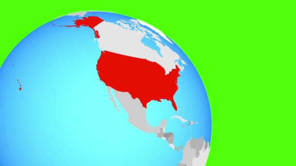 Zoom auf vereinigte Staaten auf blauem Globus — Stockvideo