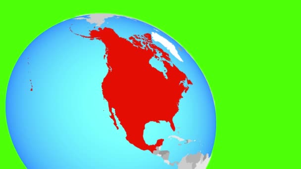 Zoom auf Nafta-Mitgliedsstaaten auf blauem Globus — Stockvideo
