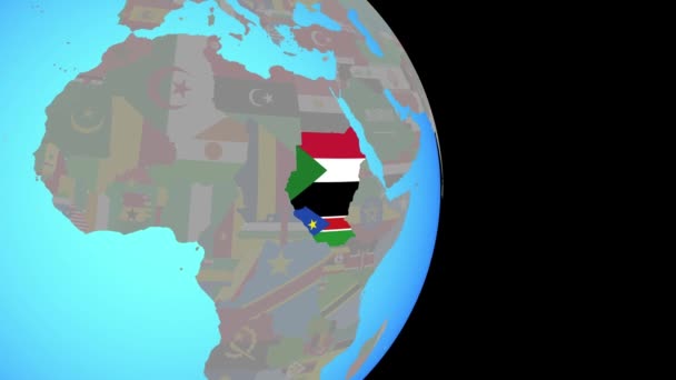 Dünya üzerinde bayrakları olan eski Sudan 'a yakınlaş — Stok video