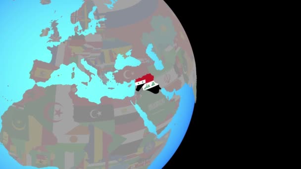 Zoom to Territory of Islamic State with flags on globe — Stock Video