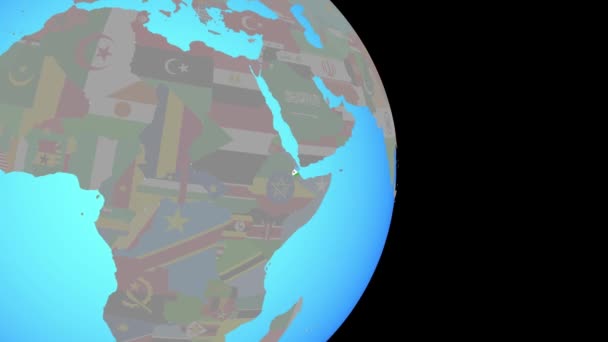 Zoom auf Dschibuti mit Flagge auf Globus — Stockvideo
