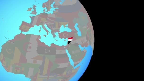 Zoom para a Síria com bandeira no globo — Vídeo de Stock