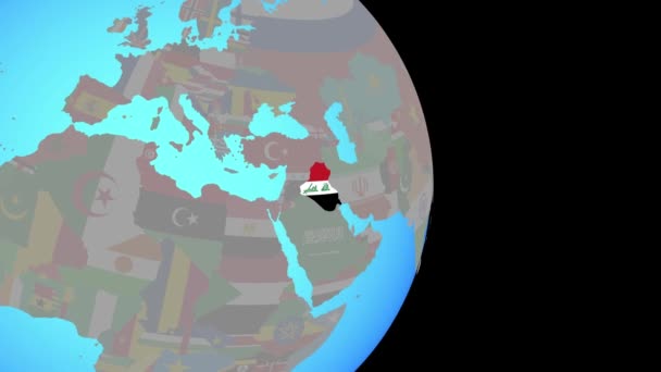 Zoom to Iraq with flag on globe — Stock Video
