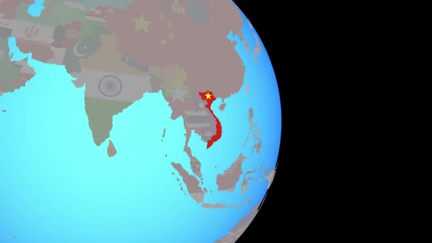 Zoom στο Βιετνάμ με σημαία στον κόσμο — Αρχείο Βίντεο