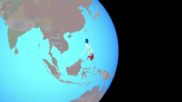 Zoom vers les Philippines avec drapeau sur le globe — Video