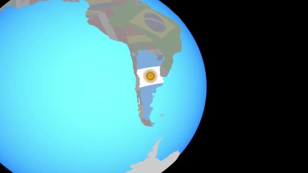 Zooma in i Argentina med flagga på jorden — Stockvideo
