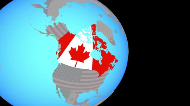 Zoom naar Canada met vlag op wereldbol — Stockvideo