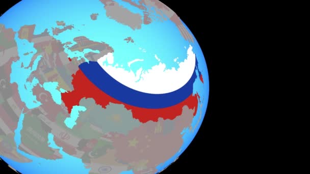 地球上のフラグとロシアにズーム — ストック動画