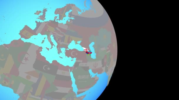 Zoom către regiunea Caucazului cu steaguri pe glob — Videoclip de stoc