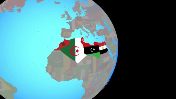 Zoom in Nord Africa con bandiere sul globo — Video Stock