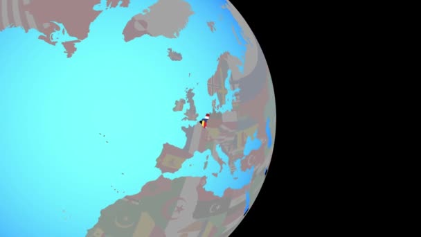 Zoom to Benelux Union with flags on globe — Stock Video