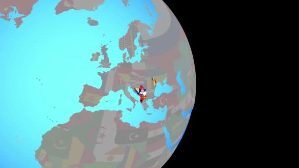 Zoom către țările CEFTA cu steaguri pe glob — Videoclip de stoc