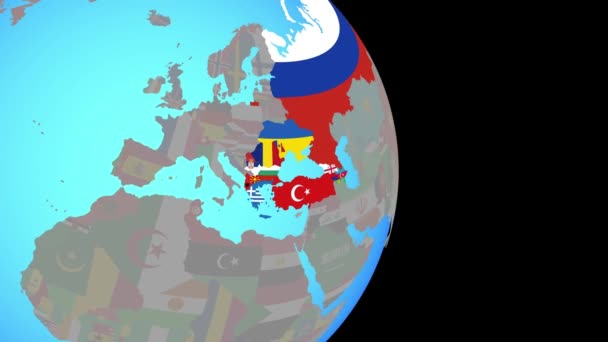 Zoom a los países BSEC con banderas en el mundo — Vídeo de stock