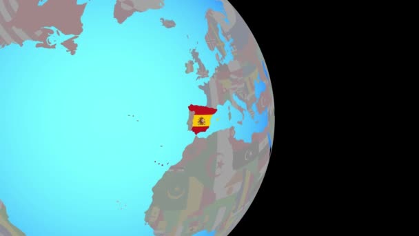 Zoom a España con bandera en globo — Vídeo de stock