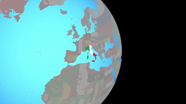 Zoom naar Italië met vlag op wereldbol — Stockvideo