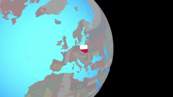 Zoom do Polski z flagą na kuli ziemskiej — Wideo stockowe