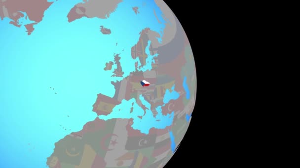 Zoom to Czech republic with flag on globe — Stock Video