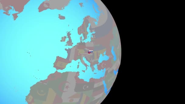 Поездка в Словакию с флагом на глобусе — стоковое видео