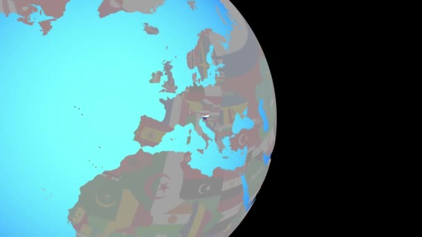 Zooma in i Slovenien med flagga på jorden — Stockvideo