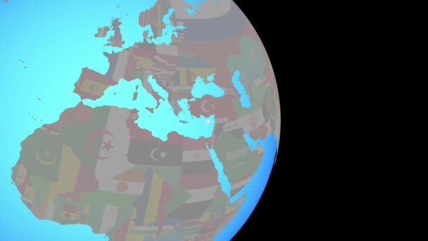 Εστίαση στην Κύπρο με σημαία στον πλανήτη — Αρχείο Βίντεο