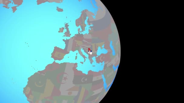 Zoom to Serbia with flag on globe — Stock Video