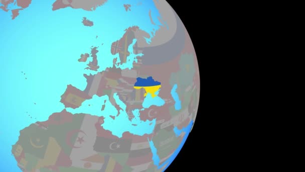 Zoom to Ukraine with flag on globe — 비디오