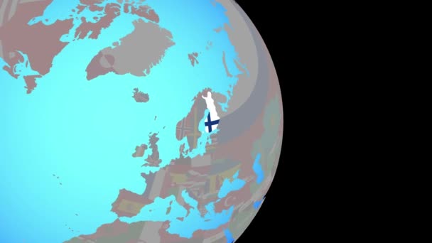 Εστίαση στη Φινλανδία με σημαία στον πλανήτη — Αρχείο Βίντεο