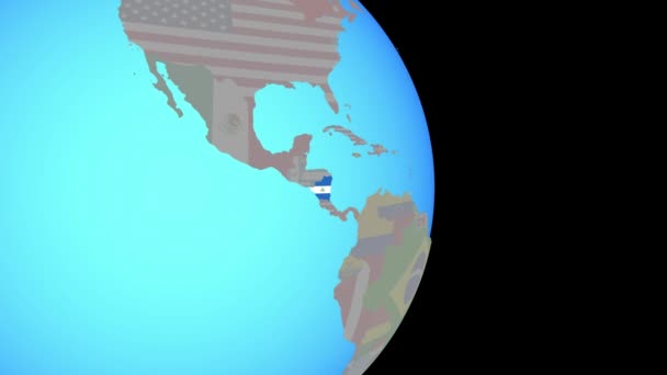 Zoom to Nicaragua with flag on globe — 비디오