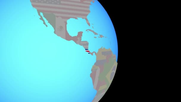 Εστίαση στην Κόστα Ρίκα με σημαία στην υδρόγειο — Αρχείο Βίντεο