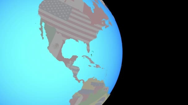 Zooma till Bahamas med flagga på jorden — Stockvideo