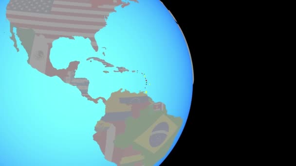 Zoom στην Καραϊβική με σημαία στον κόσμο — Αρχείο Βίντεο