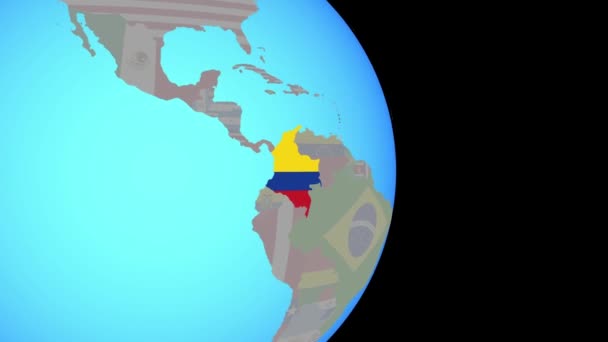 Εστίαση στην Κολομβία με σημαία στον πλανήτη — Αρχείο Βίντεο