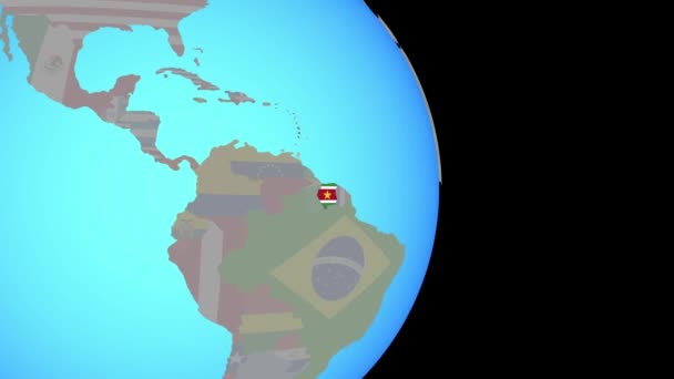 Zoom a Suriname con bandiera sul globo — Video Stock