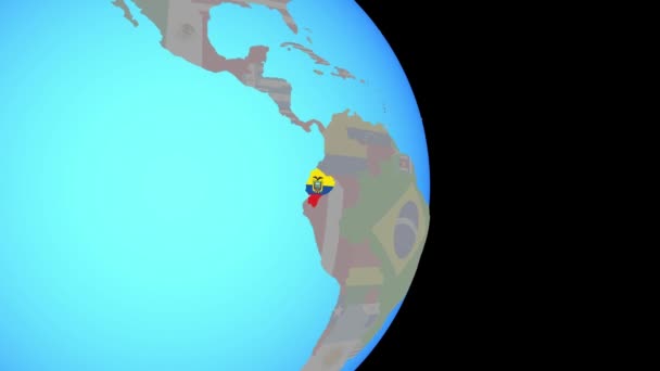 Zoom στο Εκουαδόρ με σημαία στην υδρόγειο — Αρχείο Βίντεο