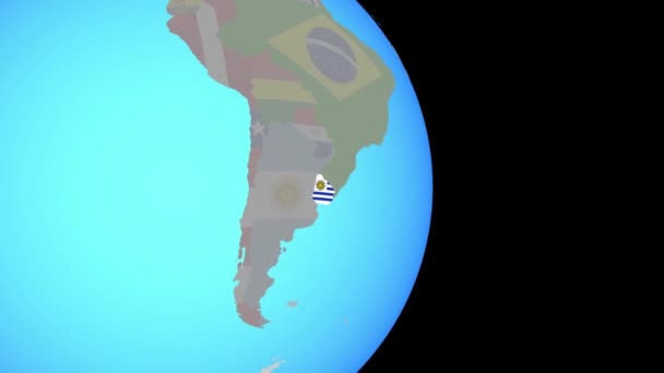 Zoom to Uruguay with flag on globe — 비디오