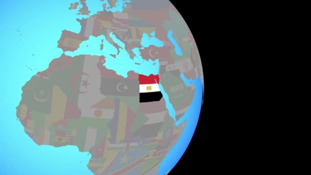 Zoom naar Egypte met vlag op wereldbol — Stockvideo