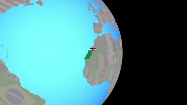 Zoom para o Saara Ocidental com bandeira no globo — Vídeo de Stock