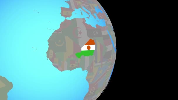 Zoom a Níger con bandera en el globo — Vídeos de Stock