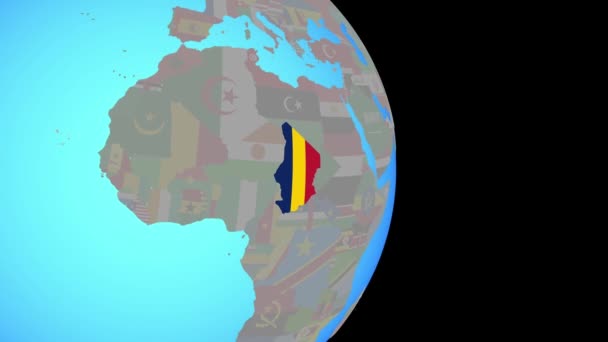 Zoom para o Chade com bandeira no globo — Vídeo de Stock