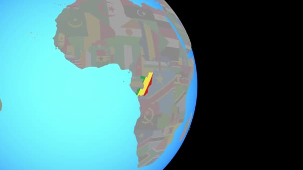 Zoom ke Kongo dengan bendera di dunia — Stok Video