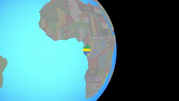 Zoom auf Gabon mit Flagge auf Globus — Stockvideo