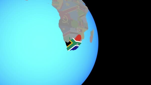 Zoom to South Africa with flag on globe — 비디오