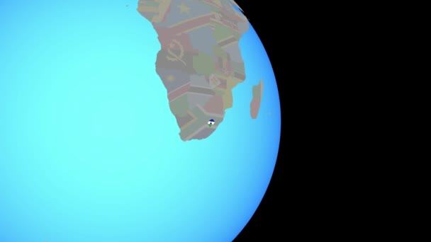Μεγέθυνση στο Λεσότο με σημαία στον πλανήτη — Αρχείο Βίντεο