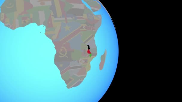 Zoom para Malawi com bandeira no globo — Vídeo de Stock