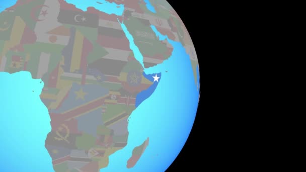 Zoom in Somalia con bandiera sul globo — Video Stock