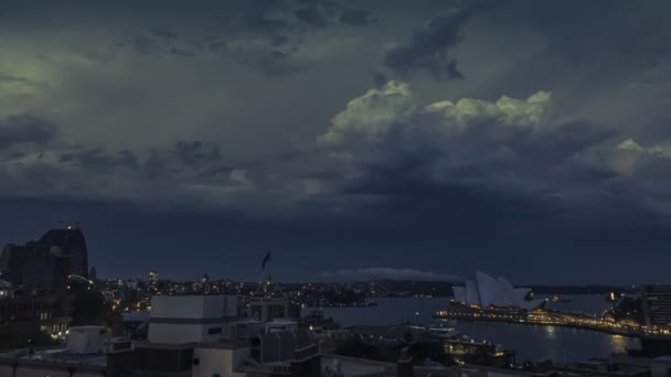 Noite Tempestuosa Sydney Austrália Timelapse Vídeo Crepúsculo Sydney Harbour Luz — Vídeo de Stock