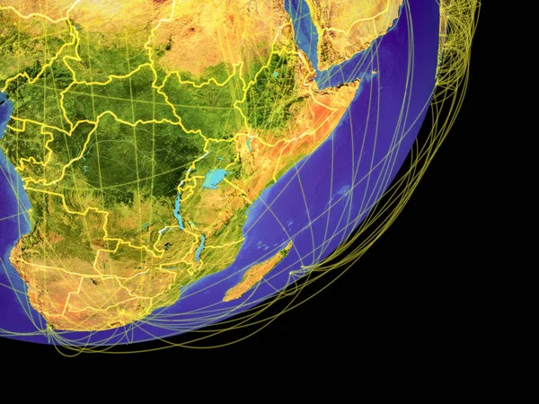 África Oriental Desde Espacio Planeta Tierra Con Fronteras Nacionales Conexiones —  Fotos de Stock